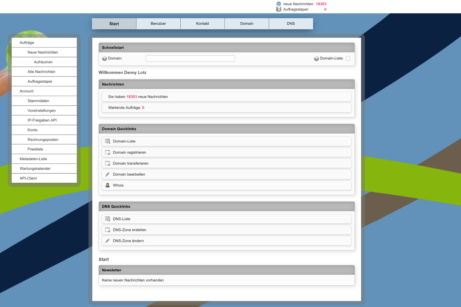 Screenshot des 1fire Hosting Domainrobot