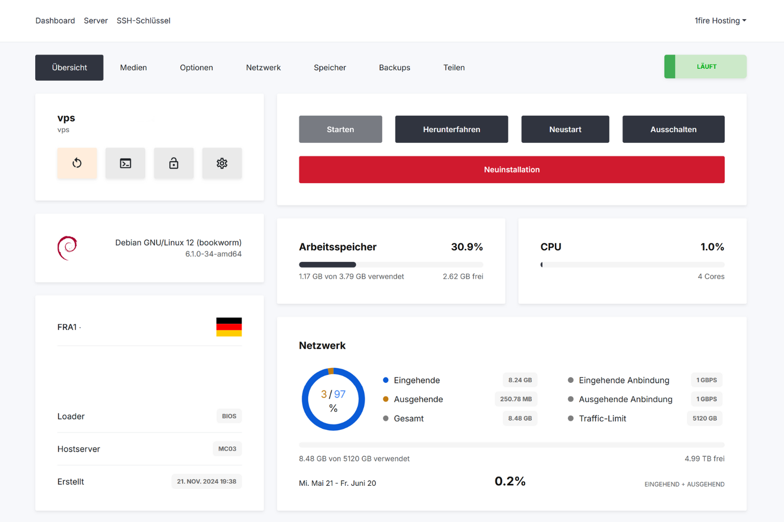 vServer Control Panel Übersicht